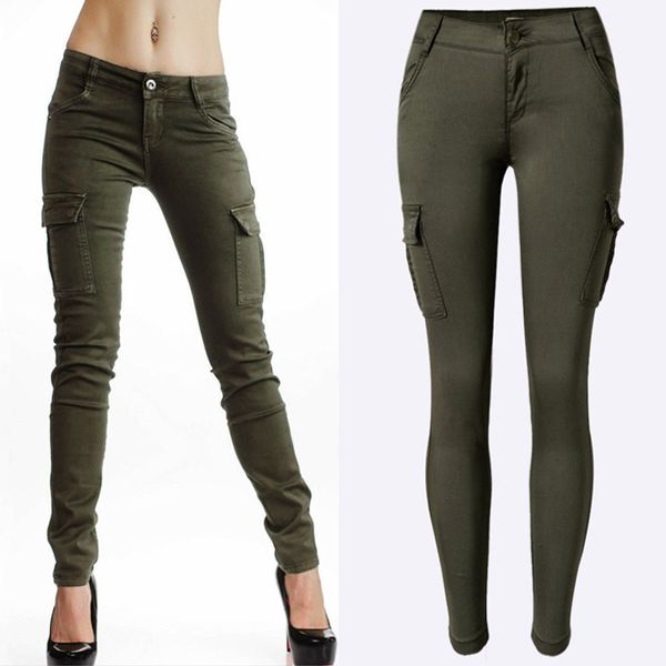 denim jeans women strech pencil pants skinny cargo trousers female classic low waist outdoor army green sweatpants plus size, Blue
